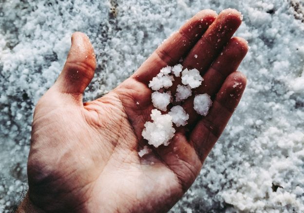 Grains of salt in the hand