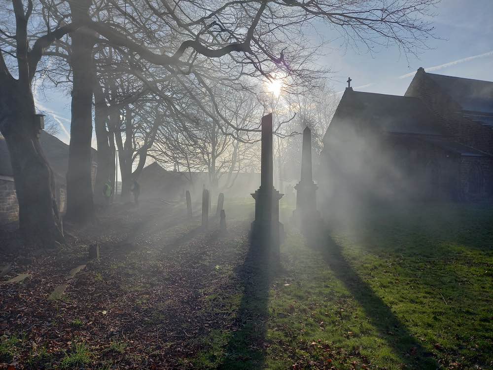 An atmostpheric photo of Brampton Graveyard